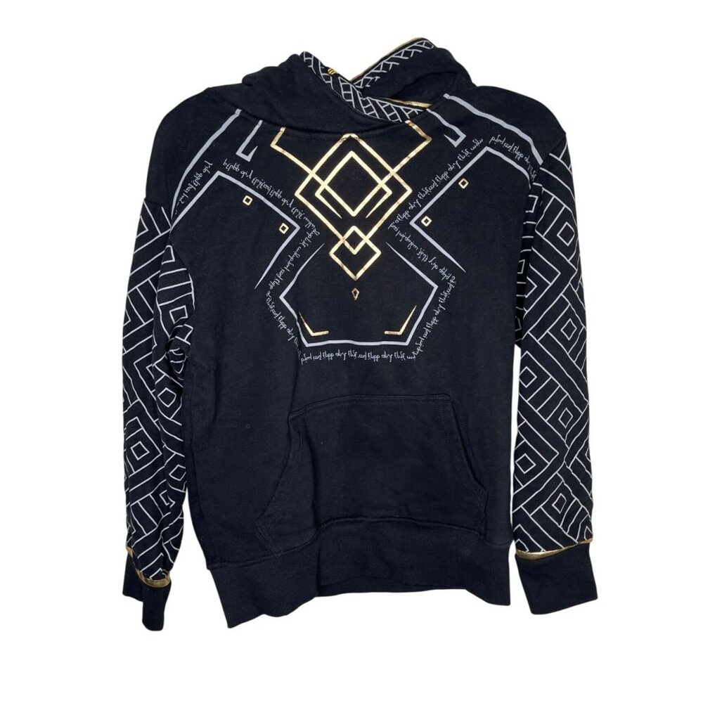 Nerdforge Black Cryptic Hoodie Gold Geometric Design adult small